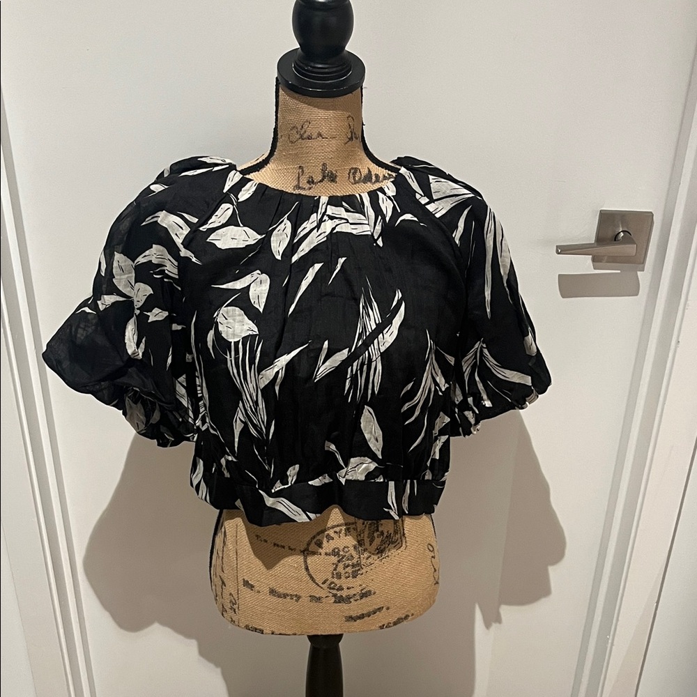 J. Crew Black and White Leaf Print Blouse